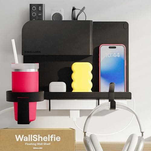 WallShelfie Bedside Wall Organizer & Dorm Decor - Dorm Room Essential, Floating Bedside Shelf Wall Mount Organizer, Remote Control Holder, Cool Teen Girls Trendy Stuff, Room Organization (Black) - Image 1