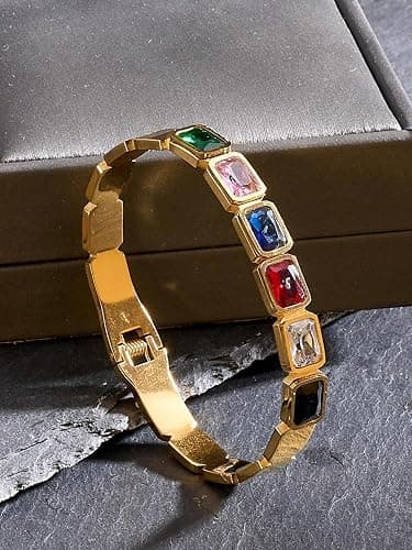 Gold Bangle Bracelets for Women Colorful Chunky Gold Adjustable Cuff Bracelet Jewelry - Image 1