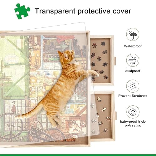 ALL4JIG 1500 Pieces Rotating Puzzle Board with 4 Drawers and Cover,25"x34" Portable Wooden Jigsaw Puzzle Table for Adults,Lazy Susan Spinning Puzzle Boards Birthday Gift for mom thumbnail 4