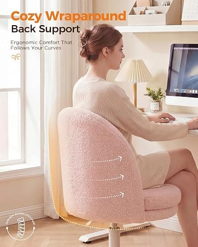 GTPLAYER Velvet Tall Office Chair with Wheels Vanity Chairs with Back, Versatile Height Use: Office to Bar Stools Small Ergonomic Comfy Armlees Computer Desk Chair with Bow Lumbar Pillow for Gift thumbnail 5