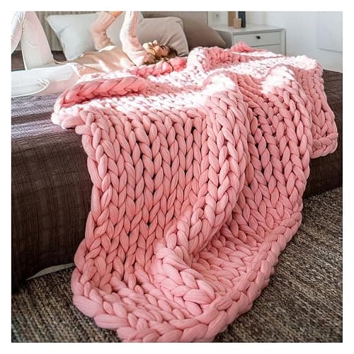 GAOSHI Luxuriöse Grobstrickdecke Mit Plüsch-Strickstoff, Handgefertigter Weicher Und Warmer Dekorativer Überwurf for Wohnzimmer, Schlafzimmer Und Heimdekoration (Color : Pink, Size : 180x200cm) - Image 1