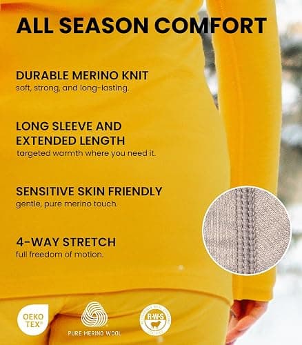 Merino.tech Merino Wool Base Layer Women Set - Heavyweight, Lite, Midweight Merino Thermal Underwear for Women Top, Bottom thumbnail 4