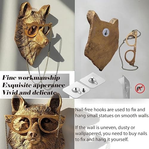 Artocery Resin Animal Wall Decor – Vintage Brass Animal Heads for Living Room, Bedroom & Office, Mid Century Modern Wall Art, Gold Bathroom Decor Accent (Fox-Brass) thumbnail 6