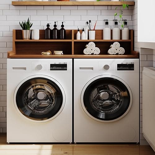 ChooChoo 2-Tier Washer Dryer Countertop with Adjustable Shelf, Spacious Laundry Room Storage for Folding Clothes and Efficient Organization, Walnut thumbnail 6