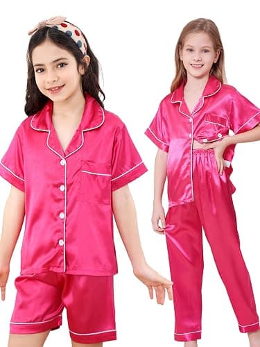 DIPUG 3 Piece Girls Silk Pajamas Set Soft Satin PJs Sleepwear for Comfortable Nights thumbnail 2