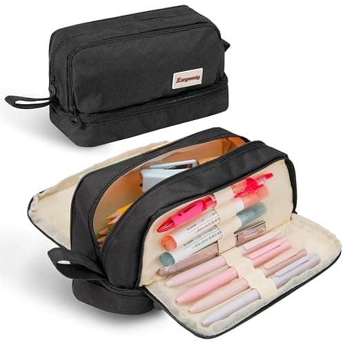 Zzrywuty Large Capacity Pen Pencil Case Multi-Slot Pencil Pouch Bag,Black Pencil Case Large 4 Compartments,Organizer Marker Pouch Pen for Office College School Teen Girl Boy Men Women - Image 1