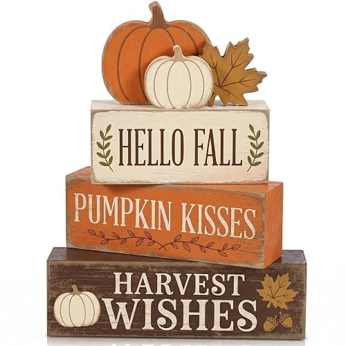 Hello Pumpkin Leaves Fall Decor, Fall Decorations for Home | 4 Pcs Pumpkin Fall Home Decor Farmhouse Autumn Thanksgiving Table Tiered Tray Decorations, Fall Party Centerpiece for Kitchen - Image 1