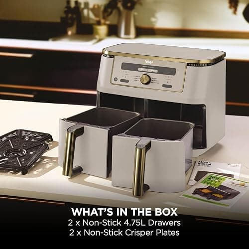 Ninja MAX Dual Zone Digital Air Fryer, 2 Drawers, 9.5L, 6-in-1, Uses No Oil, Air Fry, Max Crisp, Roast, Bake, Reheat, Dehydrate, Non-Stick, Dishwasher Safe Baskets, Stone Gold DZ400UKSTGD thumbnail 9