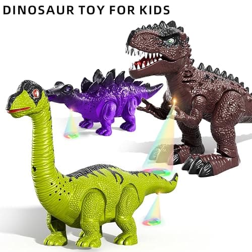 TEMI 3 Pack Electrical Walking Dinosaur Toys for Toddlers 3-4 3-5 Years with Sound and Light Up, Toddler Robot Dinosaur, Brachiosaurus, Stegosaurus Dinosaur Figures for Kids thumbnail 4