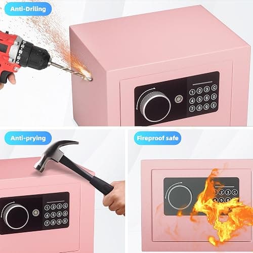Digital Electronic Money Safe, Steel Security Lock Box with Keypad, Office Hotel Business Jewelry Gun Cash Safe, 0.23 Cubic Feet, 9.06" W x 6.69" D x 6.69" H（pink） thumbnail 6