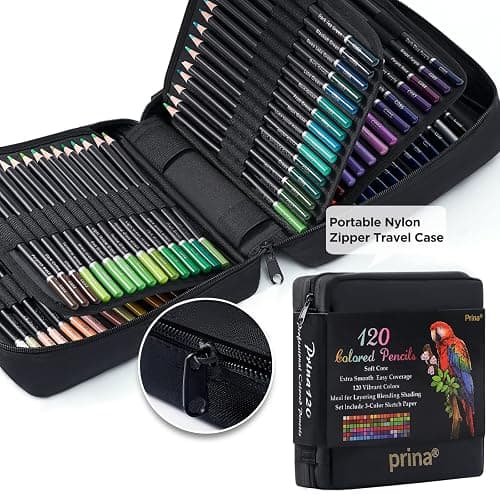 PRINA Art Supplies 120 Colors Colored Pencils Set for Adults Coloring Books with Sketchbook, Professional Vibrant Artists Coloring Pencils for Drawing Sketching Blending Shading, Soft Core Oil Based thumbnail 2