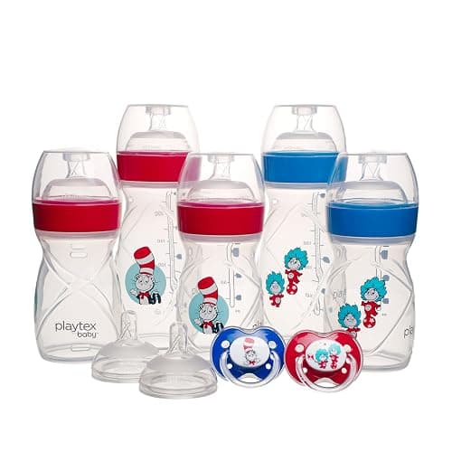 Playtex Baby Dr. Seuss Newborn Gift Set with 5 Nurser Bottles (3X 4Oz, 2X 8Oz), 2 Binky Pacifiers, 60 Drop-Ins Liners & Bib, Bottles for Newborn and Breastfeeding Babies, Feeding Essentials thumbnail 3