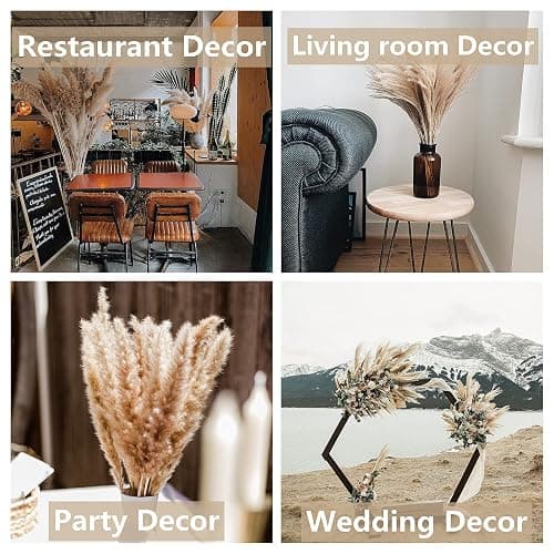 110 PCS Dried Pampas Grass Bouquet, Boho Table Decor, Bunny Tails Dried Flowers, Brown Pompas, White Pampas Grass for Wedding, Home, Rustic Party, Baby Shower Decorations thumbnail 7