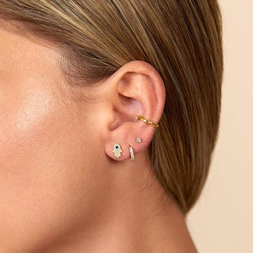 PAVOI 14K Gold Plated 925 Sterling Silver Posts Cubic Zirconia Mini Huggie Earrings for Women | Tiny Cartilage Helix Huggie Hoop Earrings thumbnail 2