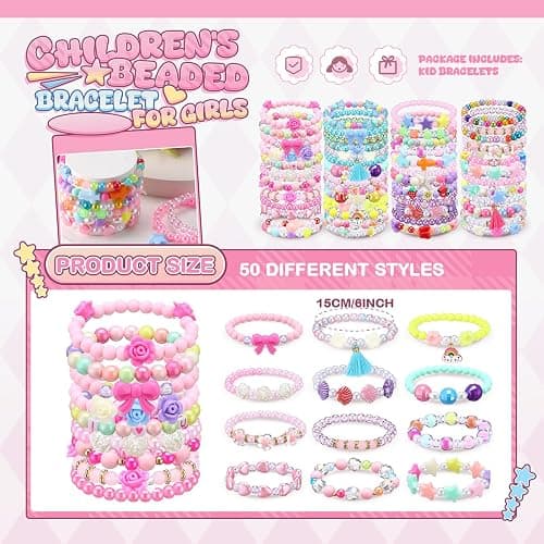 Ecally 100 Pcs Kids Bracelets for Girls Bulk Colorful Beaded Bracelets Little Girls Party Favors Easter Birthday Jewelry Gift for Kids Toddler thumbnail 3