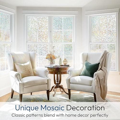 rabbitgoo Window Privacy Film Stained Glass Window Film, Mosaic Rainbow Decorative Glass Cling, Removable Static Cling Tint UV Blocking, Non-Adhesive Privacy Covering for Home, 17.5 x 78.7 inches thumbnail 9