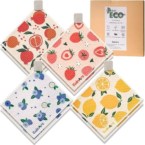 Eulnars Swedish Dishcloths for Kitchen, 8 Pack Reusable Paper Towels with Clips, Non-Scratch Swedish Dish Towels, Super Absorbent Cellulose Sponge Cloths, Eco Friendly Gifts - Colorful Berries - Image 1