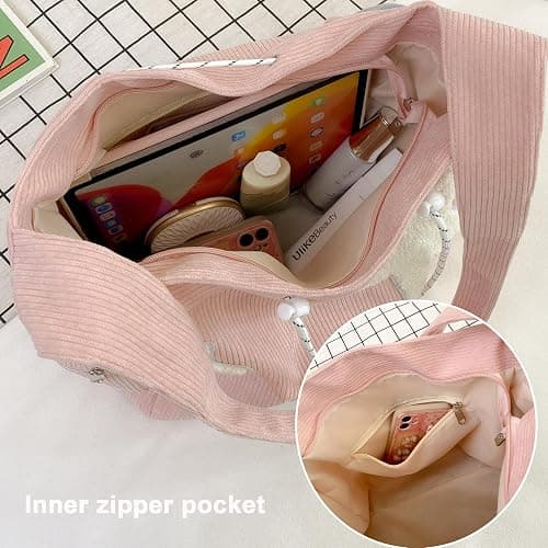 Makukke Y2K Corduroy Shoulder Bag Women, Cute Tote Bag Large Crossbody Bag for Office Work Travel Shopping thumbnail 4
