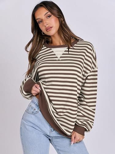 ANRABESS Women Striped Sweatshirts Oversized Crewneck Long Sleeve Shirts Y2K Pullover Top 2025 Fall Outfits Fashion Clothes thumbnail 3