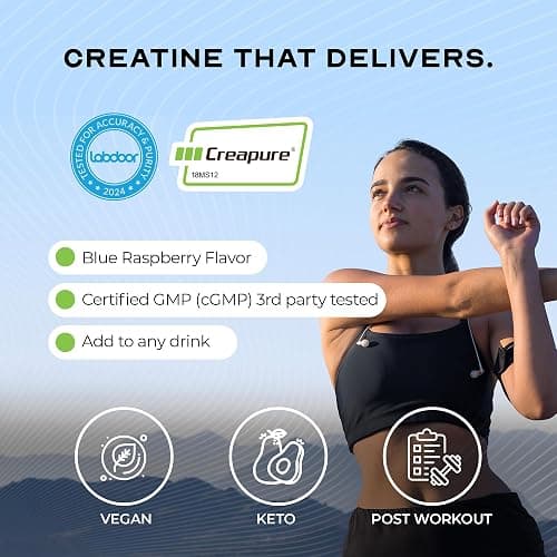 Muscle Feast Creapure Creatine Monohydrate Powder, Vegan Keto Friendly Gluten-Free, Muscle Recovery Supplement and Trusted Creatine for Muscle Growth, Flavored Creatine, Natural Blue Raspberry, 300g thumbnail 6