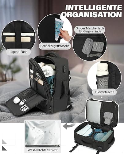 VANKEV für Ryanair Handgepäck 40x20x25 Laptop Rucksack Reiserucksack Klein Handgepäck Tasche Rucksack 14 Zoll Laptop Backpack für Herren Damen Schwarz thumbnail 4