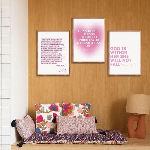 3pcs Pink Bible Verses Wall Art Christian Aesthetic Wall Decor Pictures Preppy Inspirational Scripture Quote Canvas Posters Prints for Girly Bedroom Preppy Religious Decor 12x16in Unframed thumbnail 5
