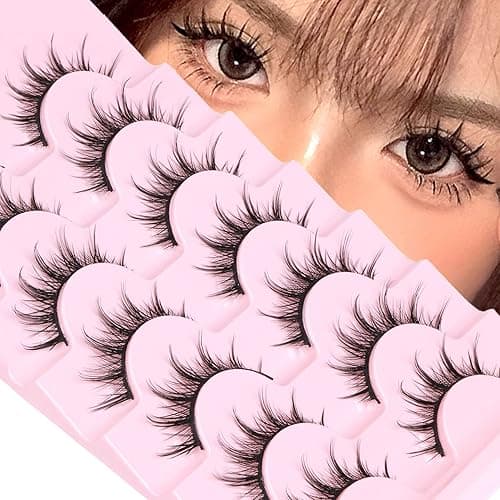 Manga Lashes Natural Look False Eyelashes Anime Lashes Mink Wispy Fluffy Spiky 3D Volume Eyelashes Pack Korean Japanese Asian Cosplay Fake Eyelashes Look Like Individual Cluster 7 Pairs by EYDEVRO - Image 1