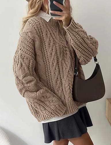 PRETTYGARDEN Women's Oversized Fall Sweaters 2025 Casual Long Sleeve Crewneck Chunky Cable Knit Pullover Tops Winter Clothes thumbnail 5