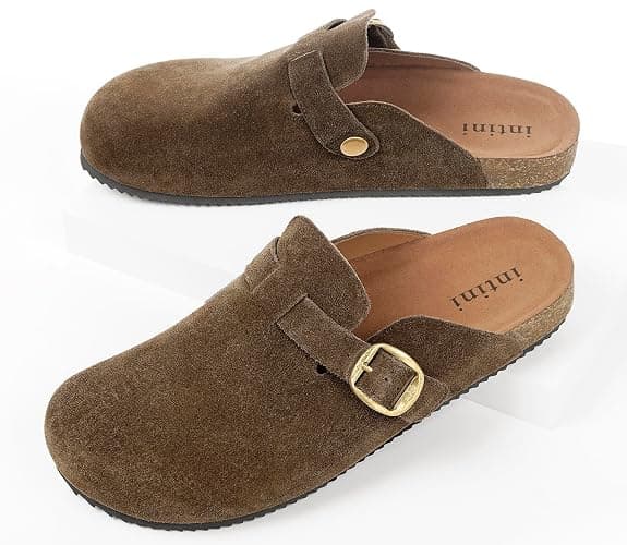 Womens Suede Clogs Mens Genuine Leather Mules Cork Footbed Sandals with Arch Support thumbnail 6
