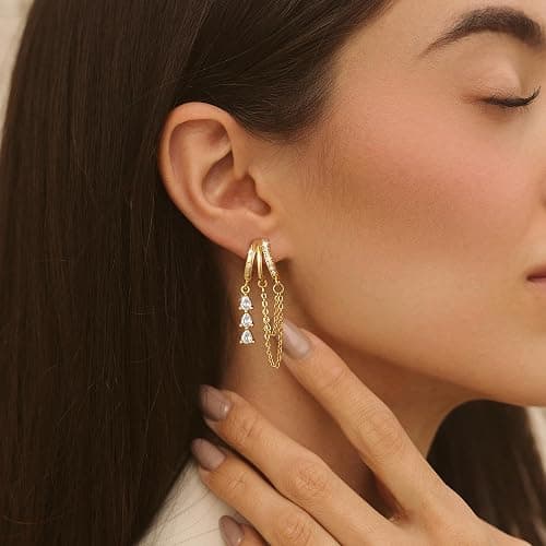 fersltily Dangle Earrings for Women 14K Gold Plated Chain Earrings Ligheweight Hypoallergenic Huggie Drop Stud Earring for Women Jewelry Trendy thumbnail 4