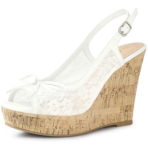 Allegra K Women's Lace Platform Wedges Wedge Heel Sandals - Image 1
