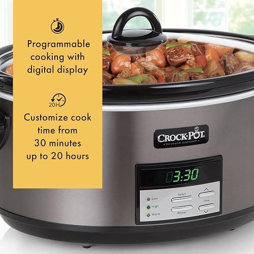 Crock-Pot Large 8-Quart Programmable Slow Cooker with Auto Warm Setting Black Stainless Steel thumbnail 5