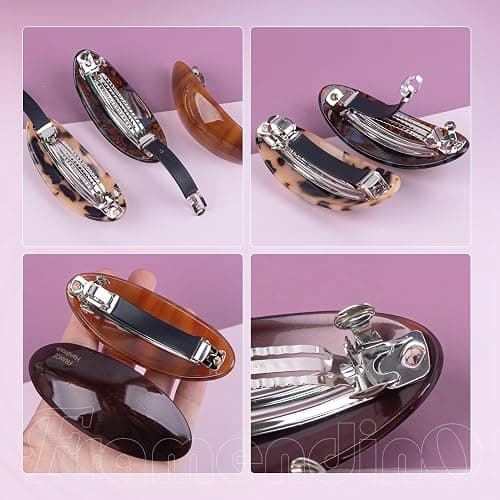 Framendino, 4 Pack French Oval Hair Barrette Tortoise Shell Barrettes 3.5inch Curved Ponytail Holder Clamp for Women thumbnail 4