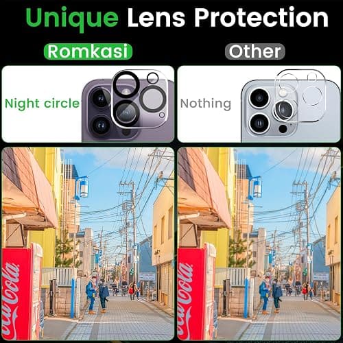 Romkasi 3 Pack Privacy Screen Protector for iPhone 14 Pro Max 6.7 Inch with 3 Pack Camera Lens Protector, Anti Spy Tempered Glass Film, Anti-Scratch, Touch Sensitive, Case Friendly thumbnail 6