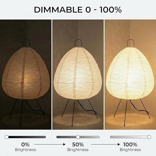 Akari Noguchi Rice Paper Lamp • Dimmable Japanese Paper Lantern Lamp • Japanese Decor Lantern • Cozy Japandi Style • Paper Lantern Light thumbnail 5