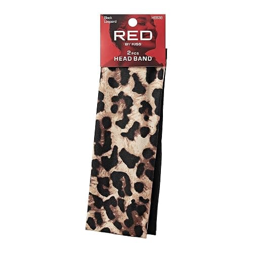 Red by Kiss 2 Pcs 60mm Headbands for Women, Wide Stretchy Elastic Hairband Fashion Workout Yoga Running Sport Hair Accessories (Black&Leopard) thumbnail 2
