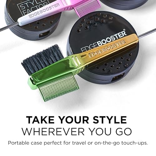 Style Factor EDGE BOOSTER® Edge Brush+Comb Mini | Baby Hair Brush/Travel Brush with Compact Case | Travel Size Dual-Ended Boar Bristles & Pintail Comb for Edges, Parting & Styling | Pink/White thumbnail 8