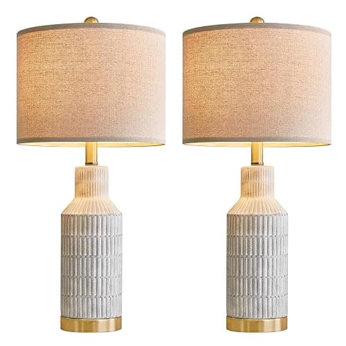 USumkky 25" Table Lamps Set of 2 - Modern Bedside Lamps for Living Room - White Washed Ceramic Nightstand Lamps for Bedroom thumbnail 8