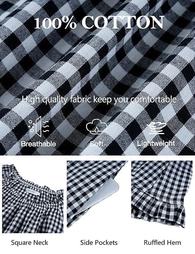 Flygo Womens Gingham Nightgown Cotton Pullover House Dress with Pockets | Square Neck, Short Sleeve, Y2K Plaid Print, Knee Length Cut, Loose Fit, Cute Ruffle Sleep Dress, for Loungewear, Maternity thumbnail 7