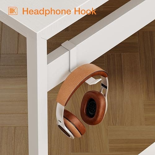 ODK Computer Desk with Drawers, 120 x 48 cm Office Desk with Storage & Headphone for Small Spaces, Reversible Small Study Table for Home Office, White thumbnail 6