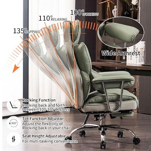 Efomao Big and Tall Office Chair 400lbs - Executive Office Chairs with Footrest, Heavy-Duty PU Leather Computer Chair for Heavy People, Light Green Home Office Desk Chairs thumbnail 4