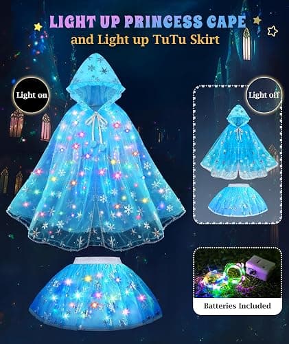 DOLNOW Princess Dress Up for Girls, Unicorn Light up Princess Cape Princess Dress Costume Crown Gift for Girls 3 4 5 6 thumbnail 4