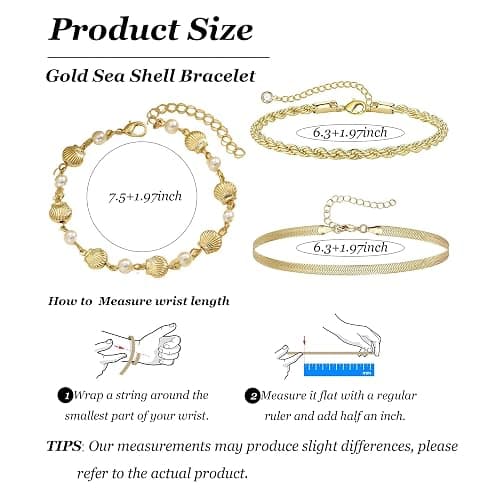 Gold Shell Bracelet Stack Dainty Gold Chain Bracelets Seashell Starfish Beaded Pearl Bracelet Boho Summer Beach Jewelry Trendy Stuff Gifts thumbnail 3