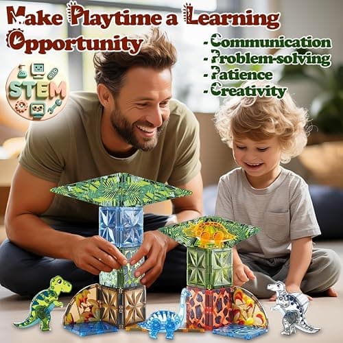 Magnetic Tiles Dinosaur Toys for Kids 3-5 5-7 Magnet Building Blocks Toddler Toy Dinosaurs - 3 Year Old Boy Gift STEM Learning Resources for Kids Ages 3 4 5 6 7 8 Gifts for 4 Year Old Boys thumbnail 5