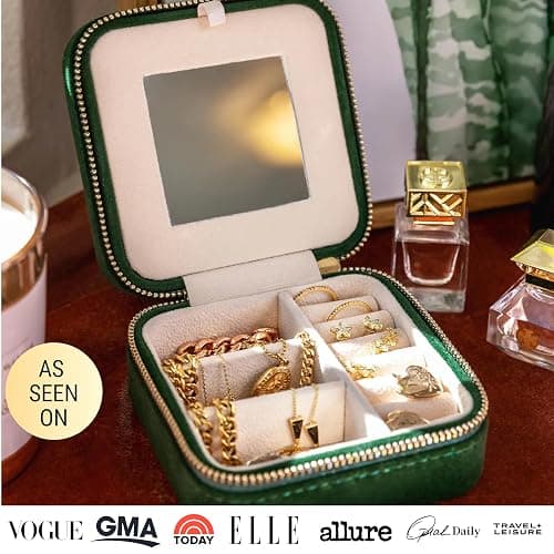 Benevolence LA Plush Velvet Jewelry Box | Travel Jewelry Case Organizer with Mirror | Featured in Oprah's Favorite Things | Best Gifts For Daughter, Girlfriend, Mom | Gifts For Her - Emerald thumbnail 6