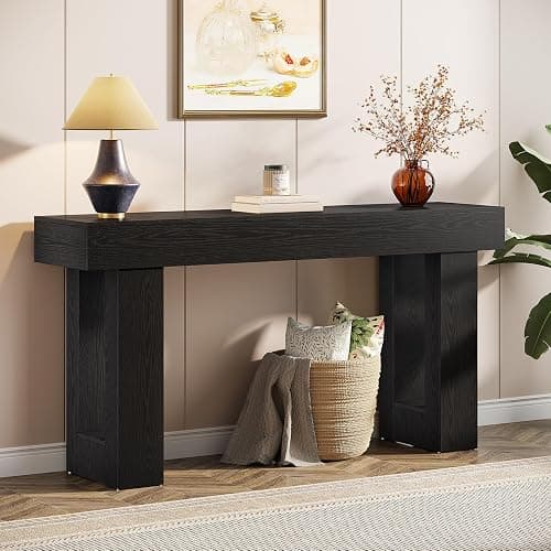 Tribesigns 63-Inch Long Console Table, Wooden Rectangular Sofa Table Behind The Couch, Farmhouse Entryway Table for Entrance, Hallway, Living Room (Black) - Black - Image 1