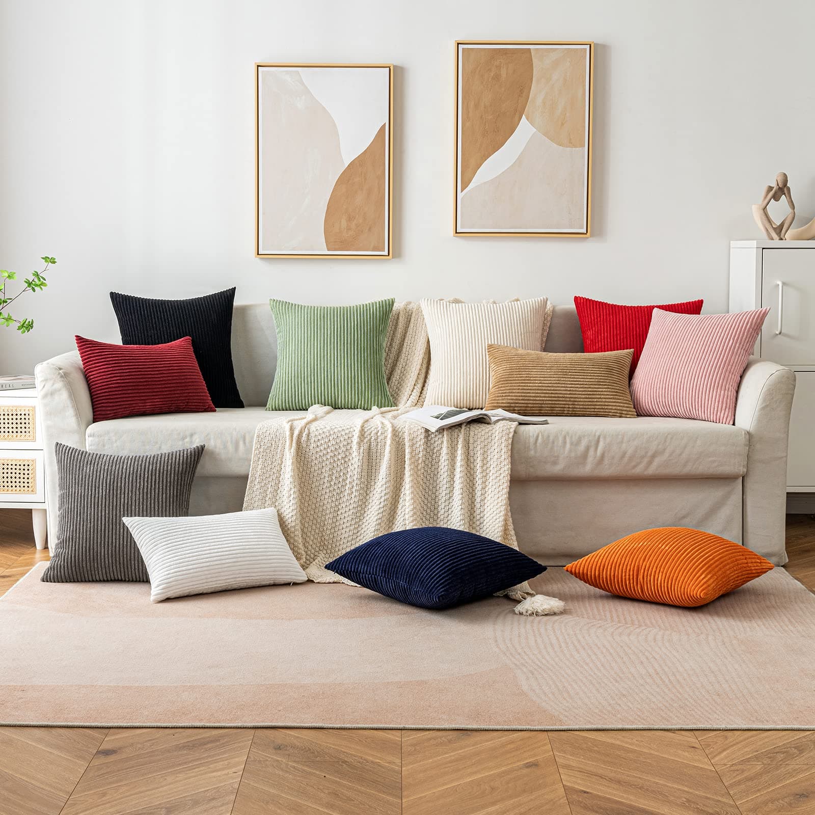 EMEMA Corduroy Cushion Covers Square Throw Pillow Cases Stripe Soft for Home Sofa Bedroom Decorative Pillow Cases 45 x 45 cm Set of 2 Black thumbnail 6