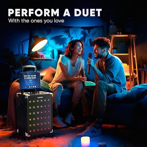 MASINGO Karaoke Machine for Adults and Kids, 40W Speaker with 8" Woofer, 2 Wireless Microphones, Bluetooth, USB, MicroSD, FM Radio, TV Connection, Tablet Holder, and Real-Time Karaoke Mode, Soprano X2 thumbnail 2