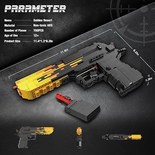 Fluorspar blaster Building Block Gun for Adults, 1: 1 Pistol Building Set for Boys Age 14+ Model Gun That Shoot Rubber Band DIY Assembling, Collectible Gift for Toy Lovers, 700Pcs thumbnail 3