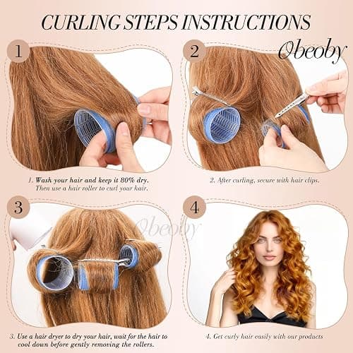obeoby 4 Sizes Hair Rollers Curlers Set with Clips for Women Girls, Blue | Self-Grip No-heat Styling Jumbo Large Small Rollers for Long Short Curly Bangs, Home Use or Travel Accessories Gifts thumbnail 3